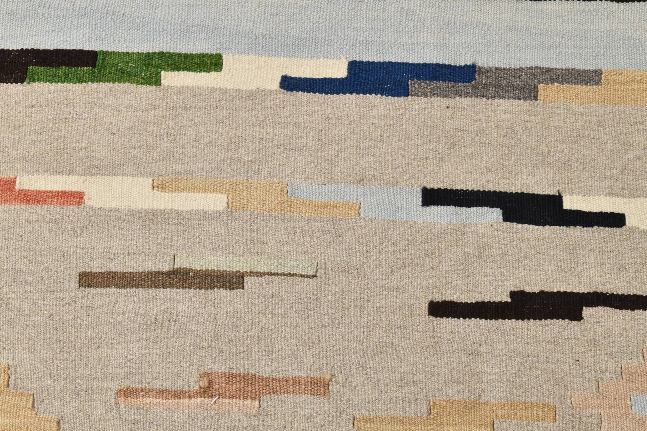Tapis Kilim Vintage Beige Fait Main, Design Géométrique Élégant, 284x378 Cm
