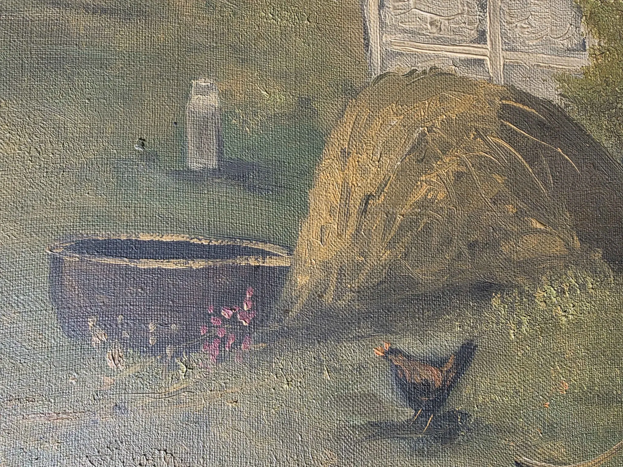 Vintage Farmyard Oil Painting by Henning Bjørn