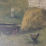 Vintage Farmyard Oil Painting by Henning Bjørn