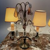 pair of chandeliers, lamp, silver-plated metal, crystal, tassels, florets, pendant, rosettes
