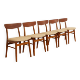 5 chaises de salle à manger | Farstrup | Modèle 210 | Rénové | Crème/jaune