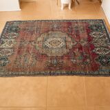 Tapis Oriental en laine nouée à la main, tons rouges et bleus, motif médaillon Vintage, à poils bas, 160x254 Cm