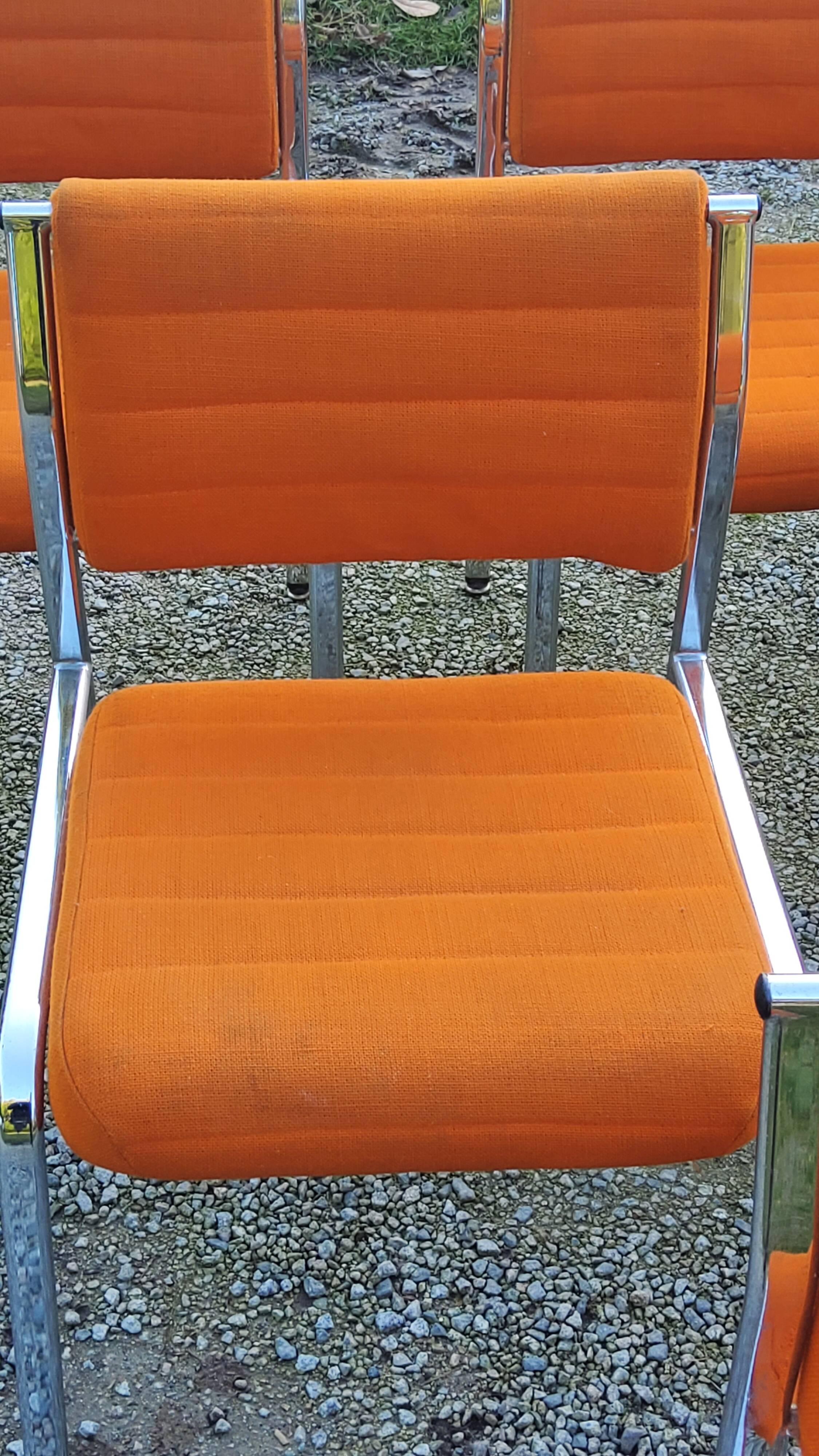 Set of 6 designer chairs from the 70s orange fabrics and chrome tubes