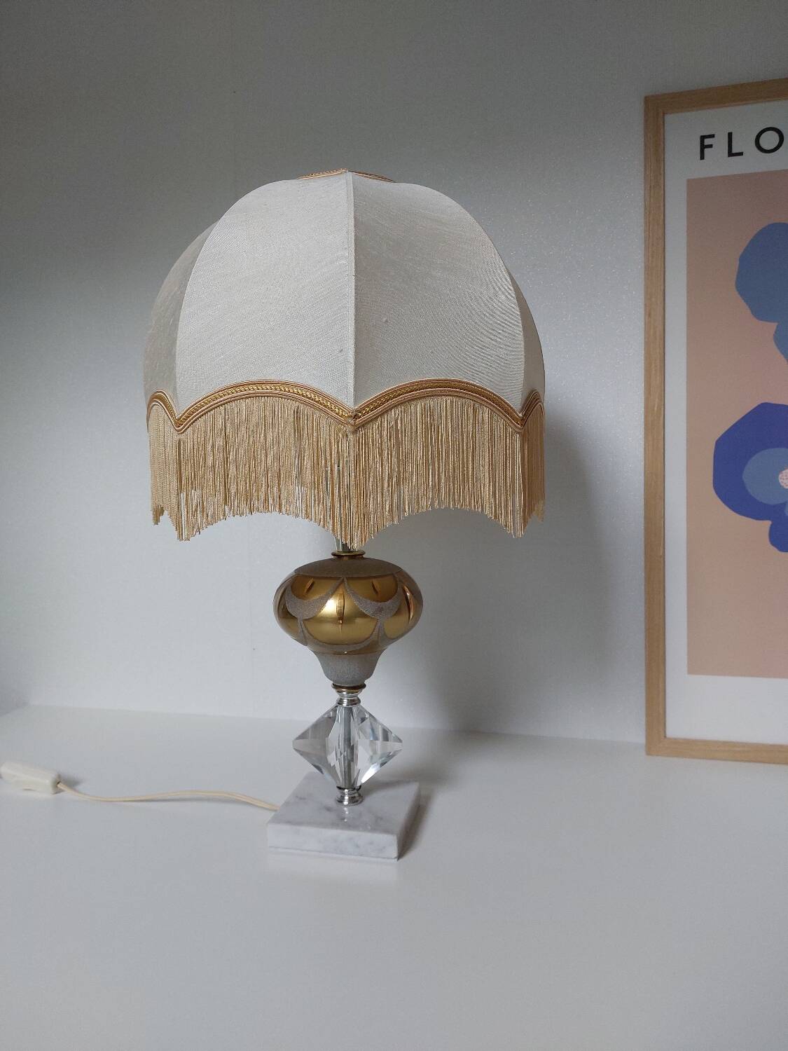 Lampe cristal taillé à la main et marbre blanc 57 cm
