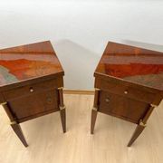Empire Nightstands in Walnut with Full Columns in Gilt Brass, Italy, 1810, Set of 2