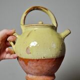 Small vintage pale yellow enamelled terracotta goat jug