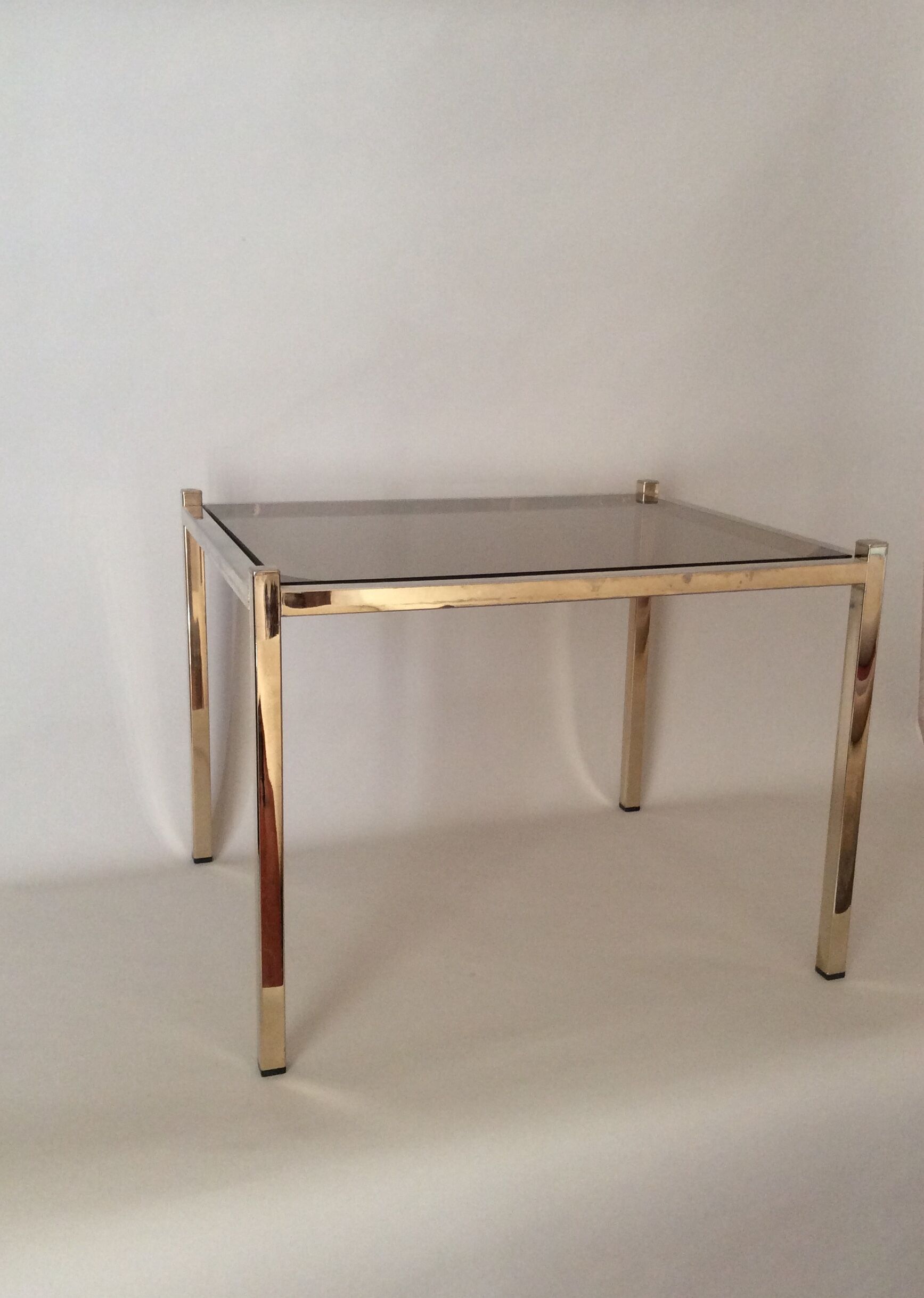 Glass-gold metal sofa tray smoked glass 70/80s