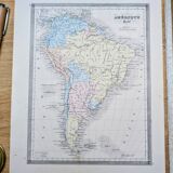 South America, antique map, printed in 1852. Authentic.