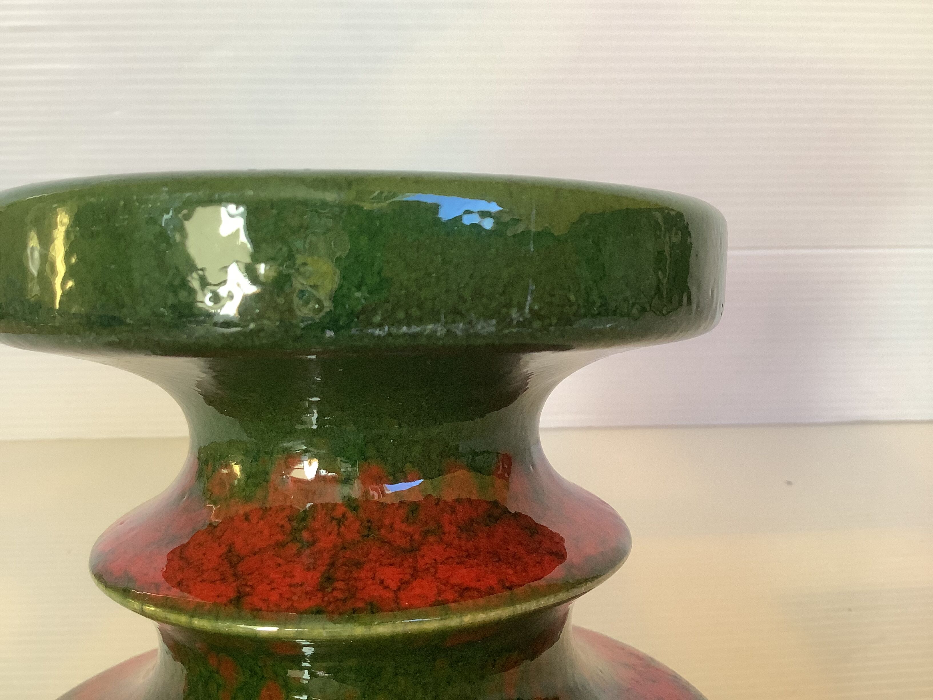 Fohr Germany ceramic candle holder green and red