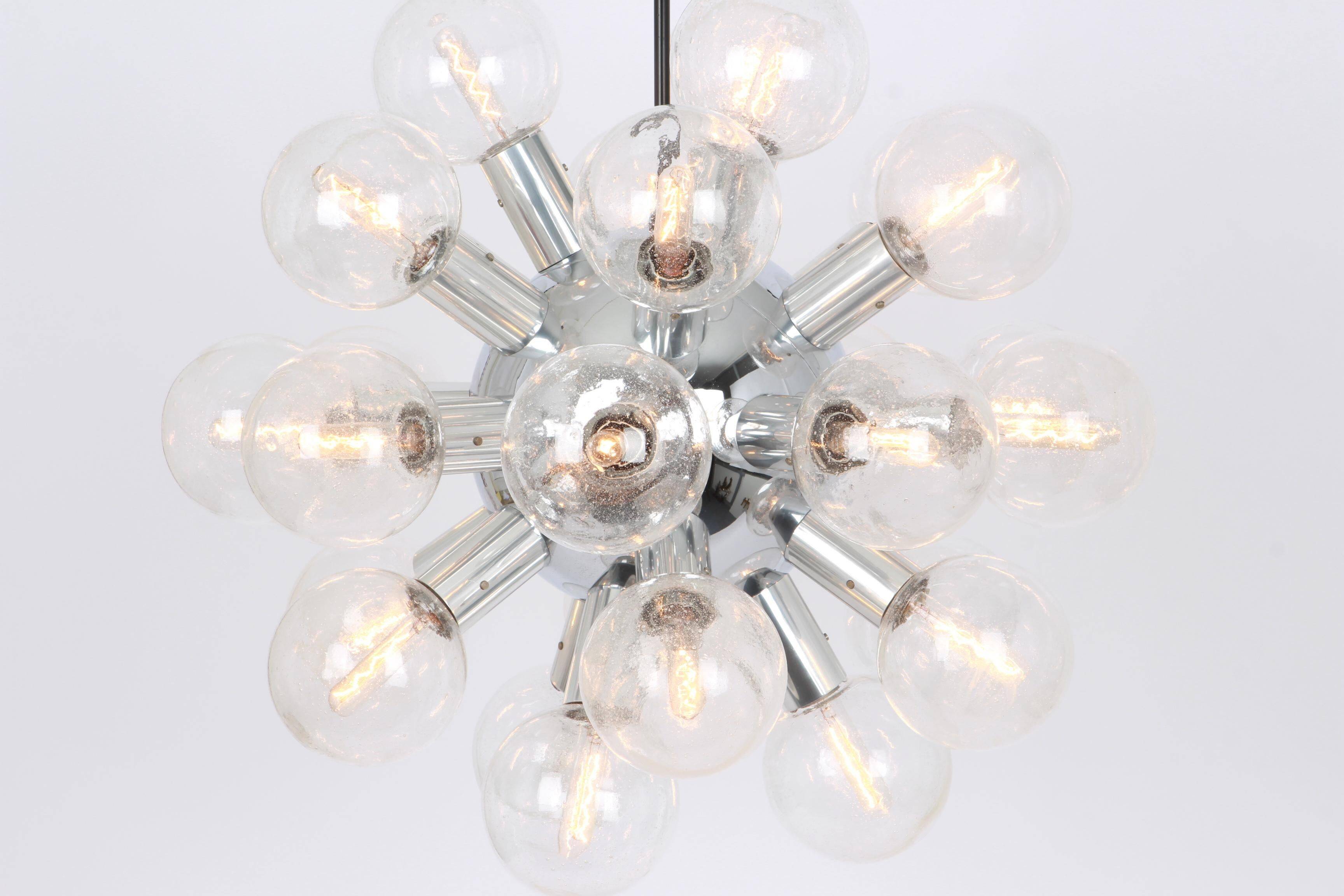 Large chrome space-style Atomium Sputnik chandelier by Kalmar, Austria, 1970s.