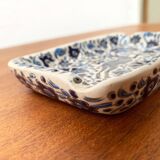 Vintage handmade blue ceramic ashtray with deer and flower ornament from Rodos Ceramics.