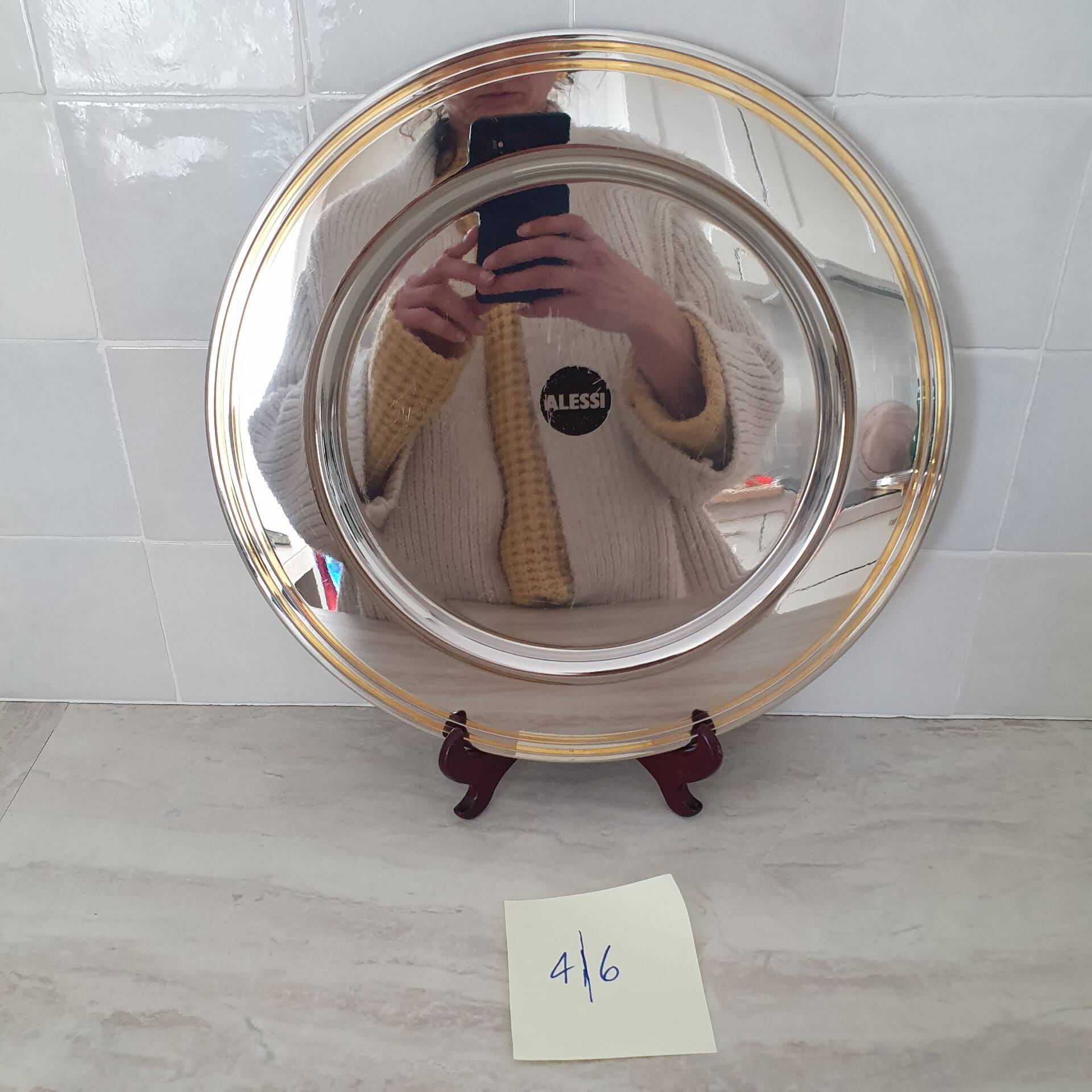 Alessi Ettore Sottsass / Serving plate stainless steel 18/10 and gold NG5100