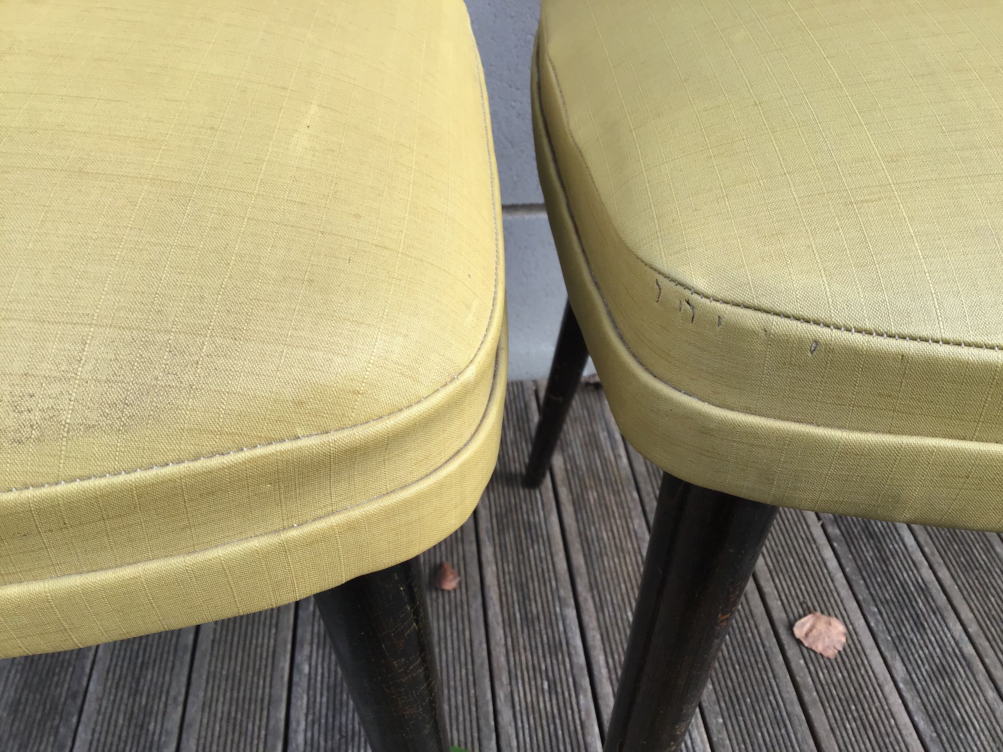 Pair of mustard chairs feet spindles