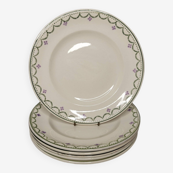 Set of 6 flat plates in longwy earthenware violetta model