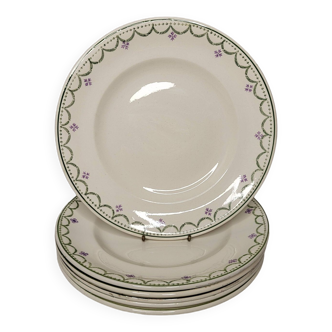 Set of 6 flat plates in longwy earthenware violetta model