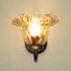 Vintage wooden and metal wall light with bronze effect, amber glass shade 5168