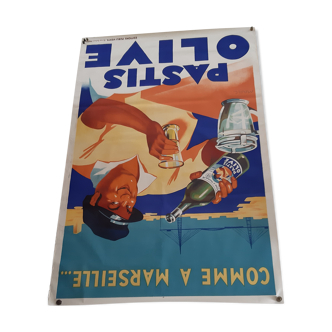 Original 1935 poster of pastis olive