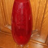 Standing vase in textured blown glass transparent diamond, Italian design of Empoli 1950-60