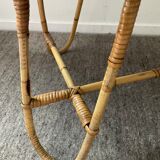 Asymmetrical rattan coffee table tripod foot, 60s