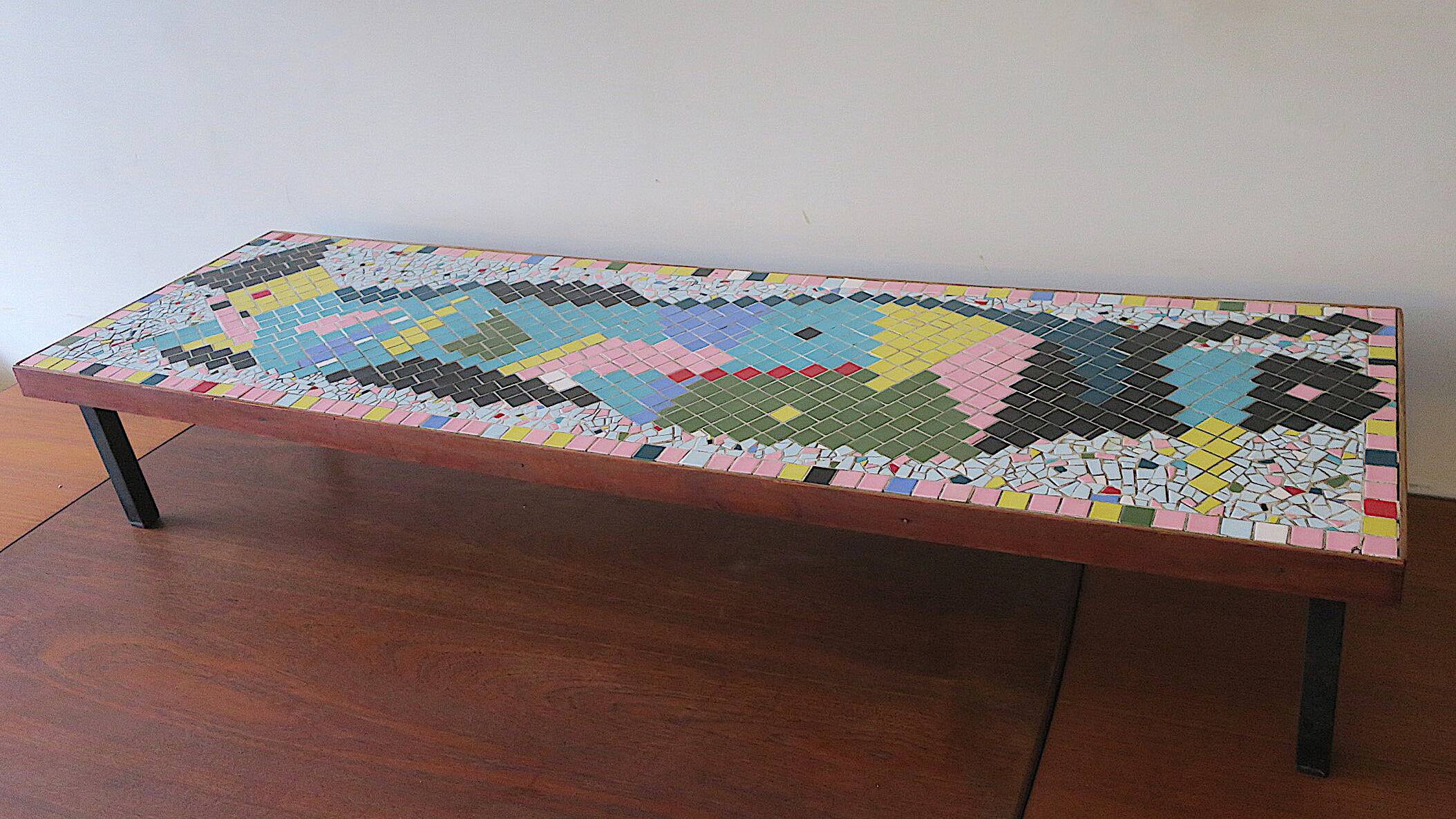 Mid century ceramic tiled patchwork long and low coffee table, 1960s