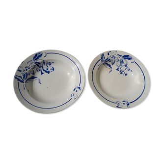 2 assiettes creuses en faïence de Sarreguemines modèle Denise diam  22 cm