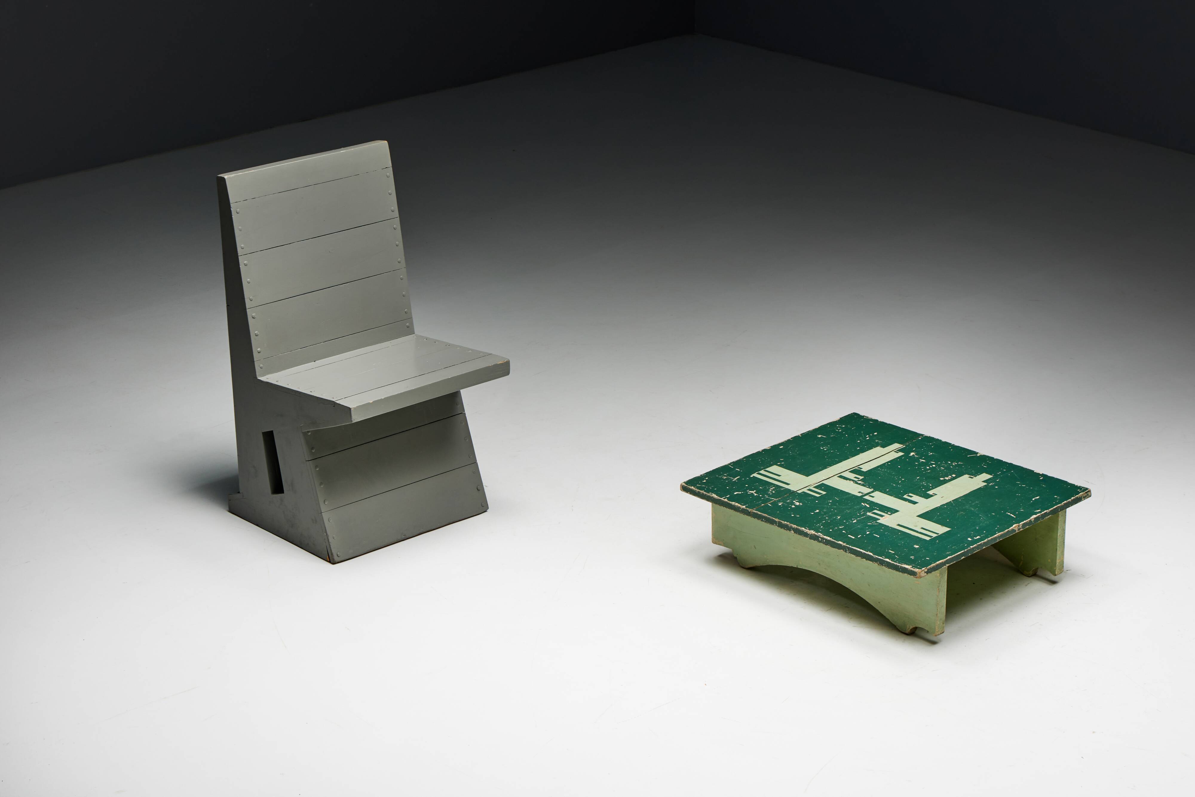 Green Art Populaire Side Table, France, 19th Century