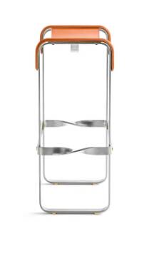 Bar Stool with Aged Silver Steel and Natural Tobacco Saddle Leather Contemporary Style