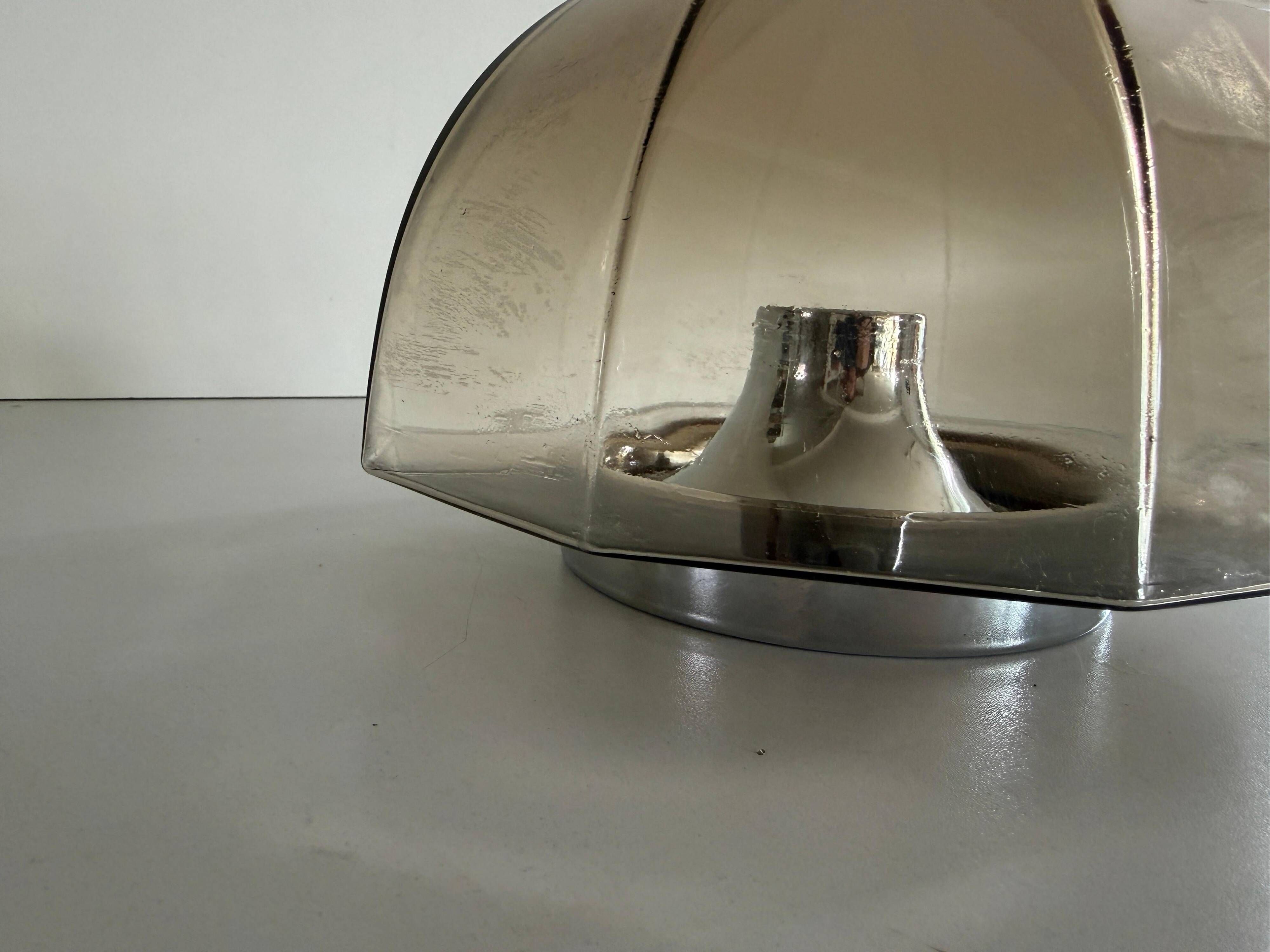 Flush-mounted brown glass fixture and metal base by N Leuchten, 1960s, Germany.