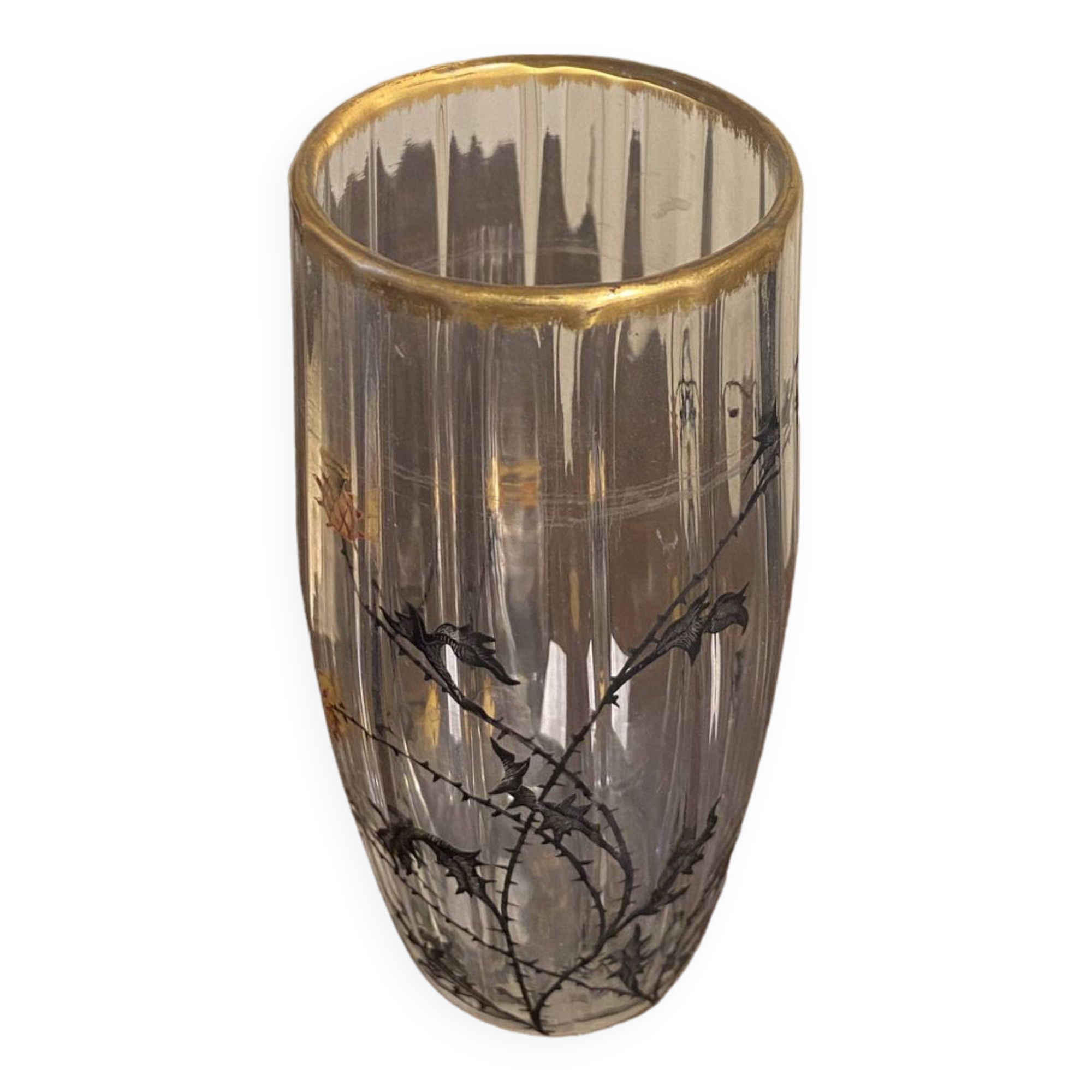 Small Daum Nancy floral enameled vase