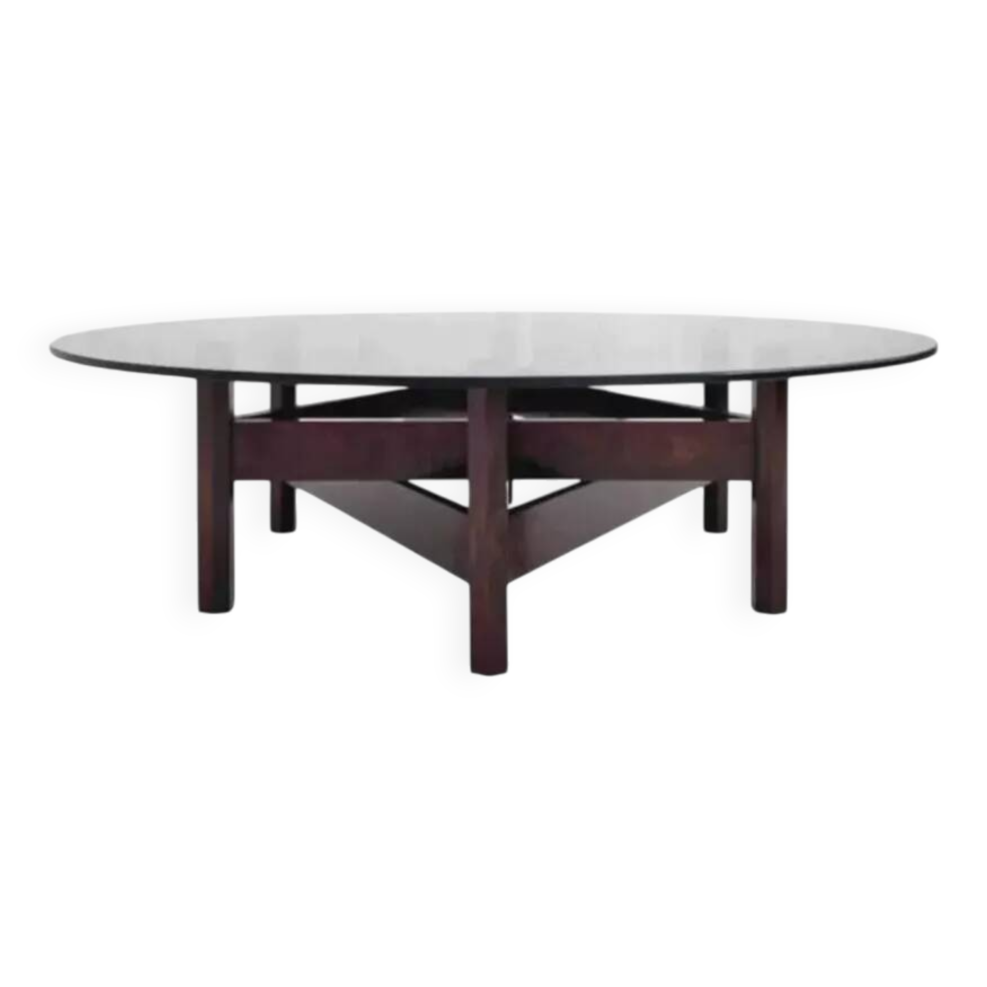 Wooden coffee table with round smoked glass top