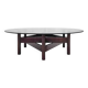Wooden coffee table with round smoked glass top