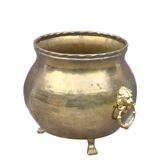 Vintage round flower pot copper brass planter lion feet