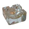 Square ashtray in cast transparent glass and 1970 vintage thick, sleek and design