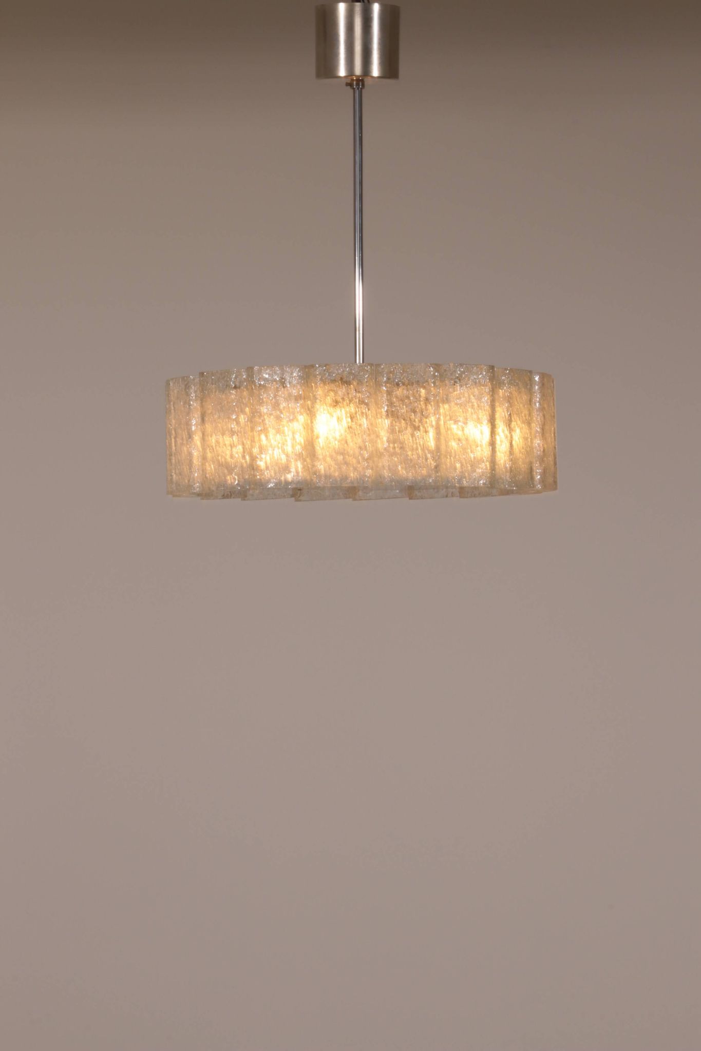 "Doria Leuchten Ice Glass Hanging Lamp with Relief Glass Cylinders, 1960s"