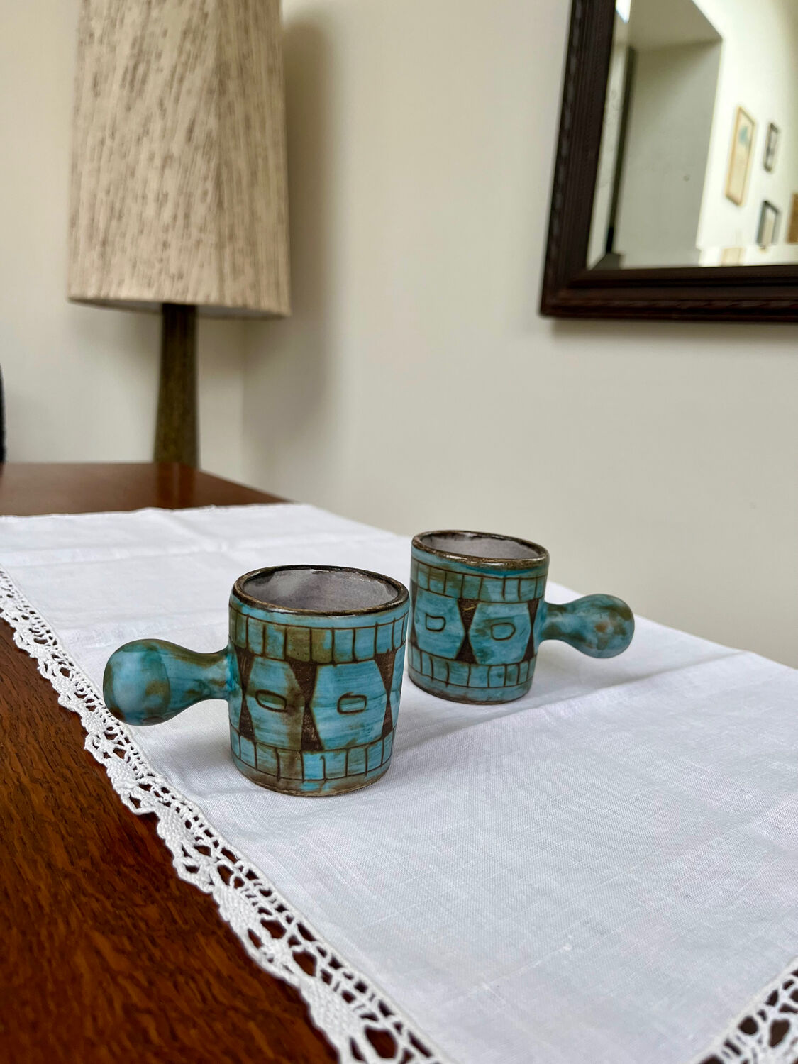 Pair of ceramic cups signed A. Maunier, Vallauris