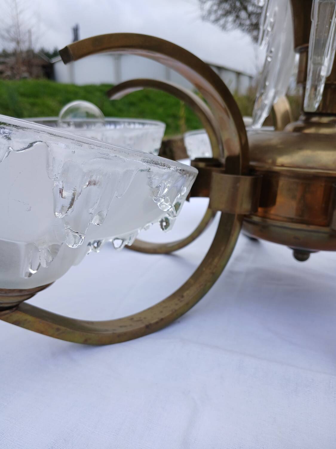 Antique Art Deco brass and glass chandelier