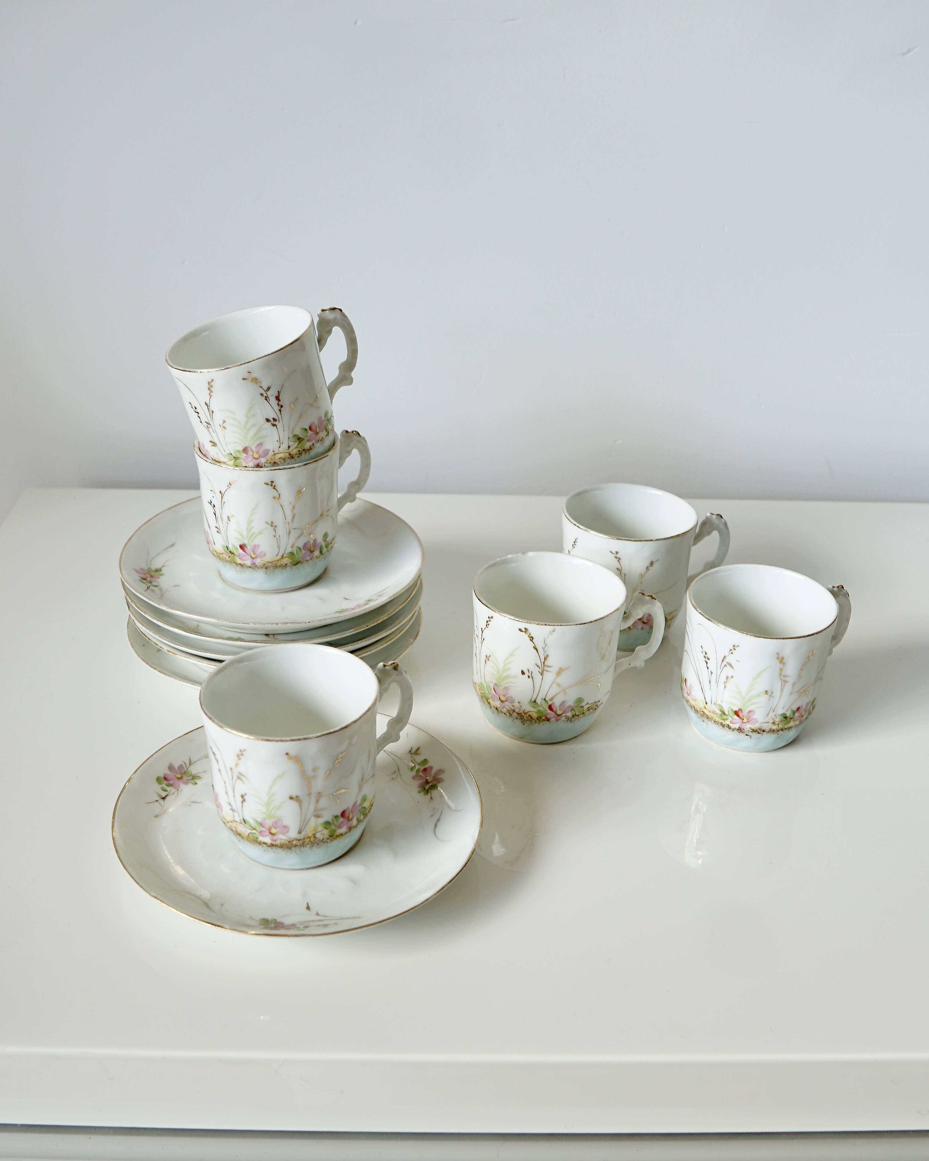 Set of 6 Limoges porcelain cups Barny Rigoni & Langle - 19th century