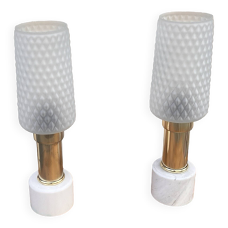 A pair of bedside lamps with a marble base, VEB Narva Leuchtenbau Lengefeld Germany, 1960s.