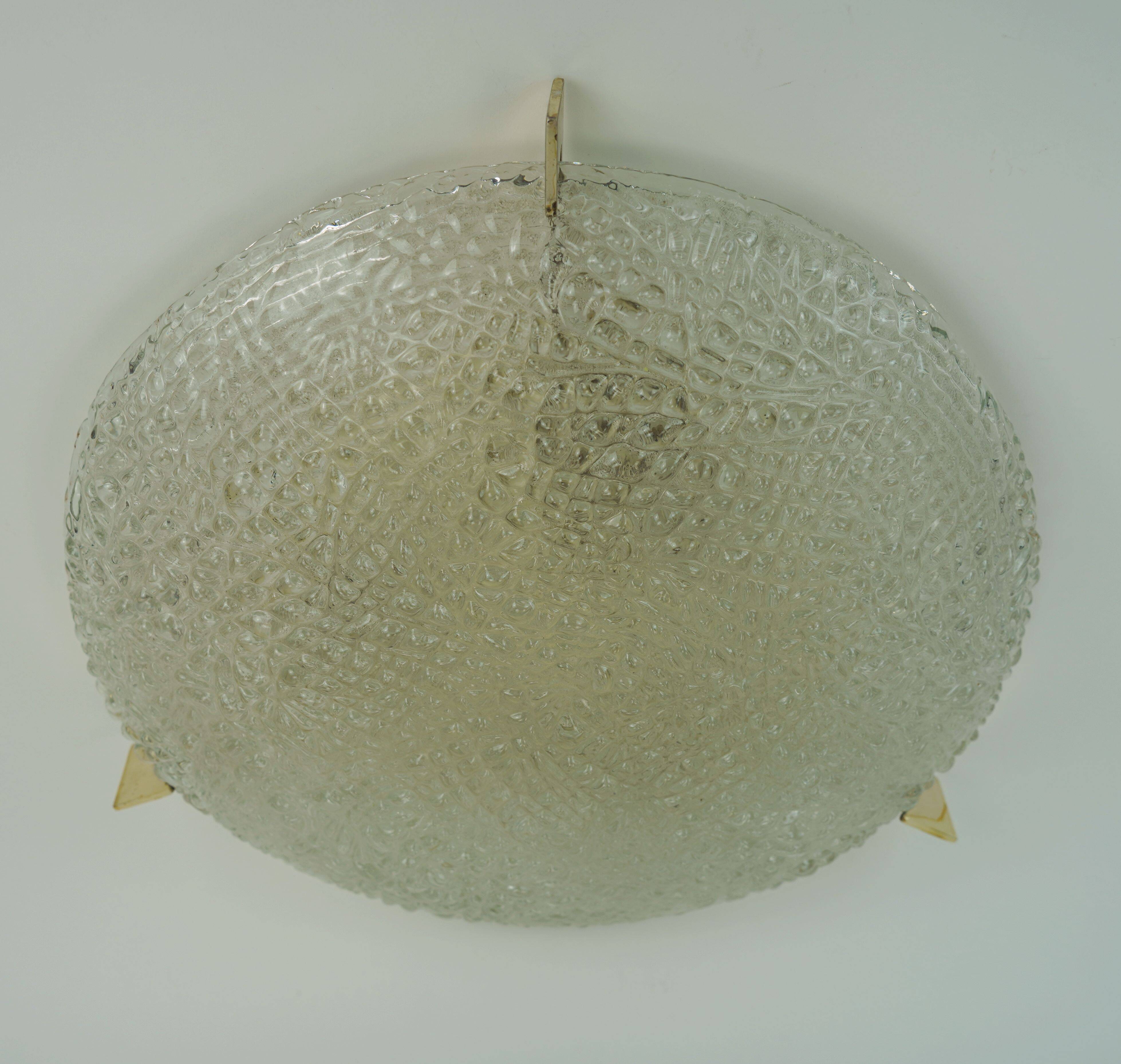 vintage kaiser ice glass ceiling LAMP flush mount 60/70's relief surface