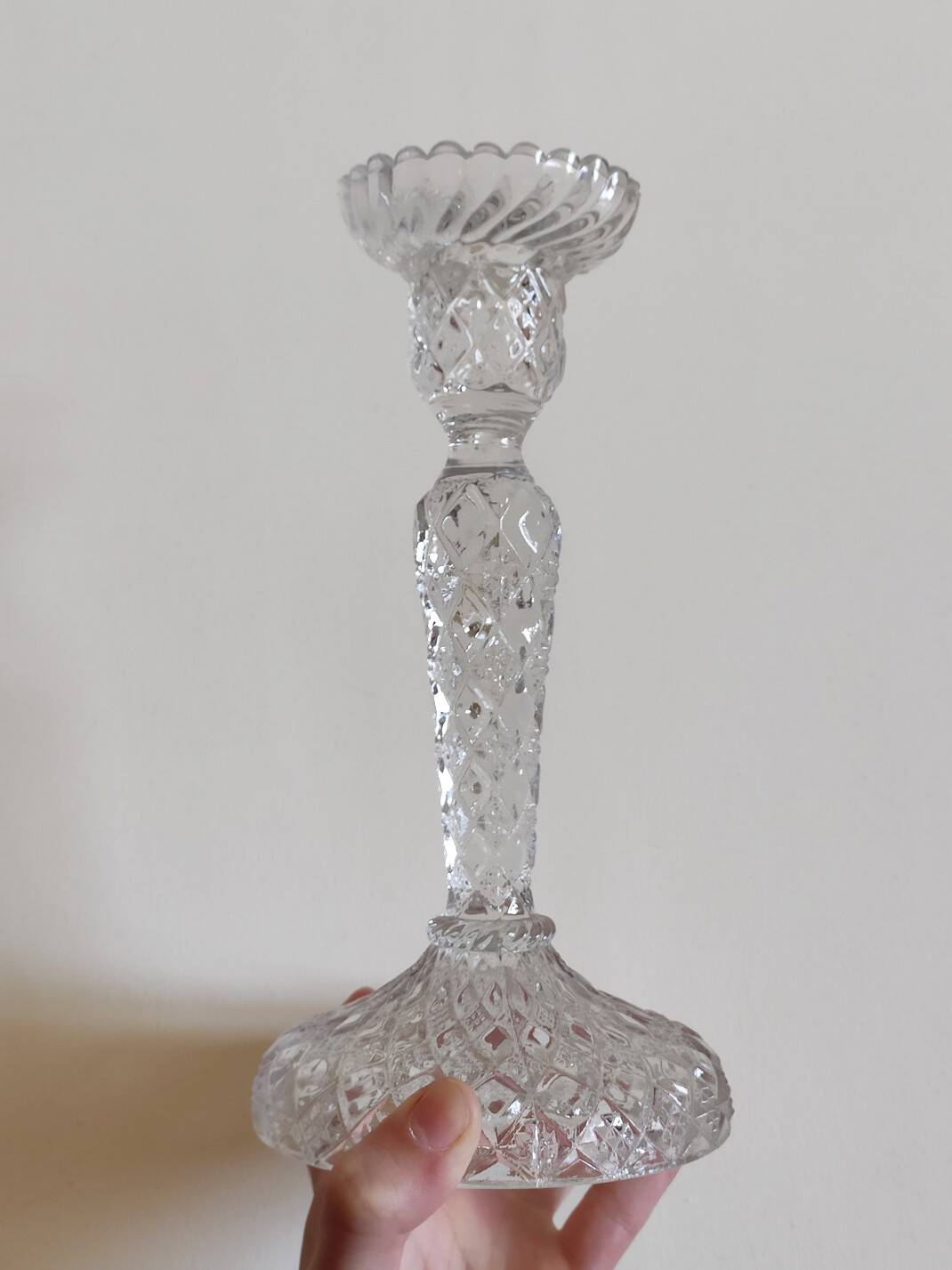 Large molded glass candle holder