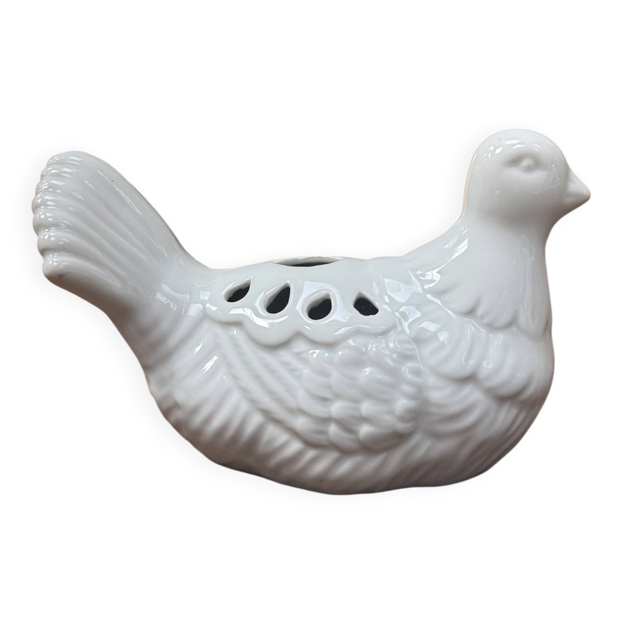Pique fleurs colombe en porcelaine