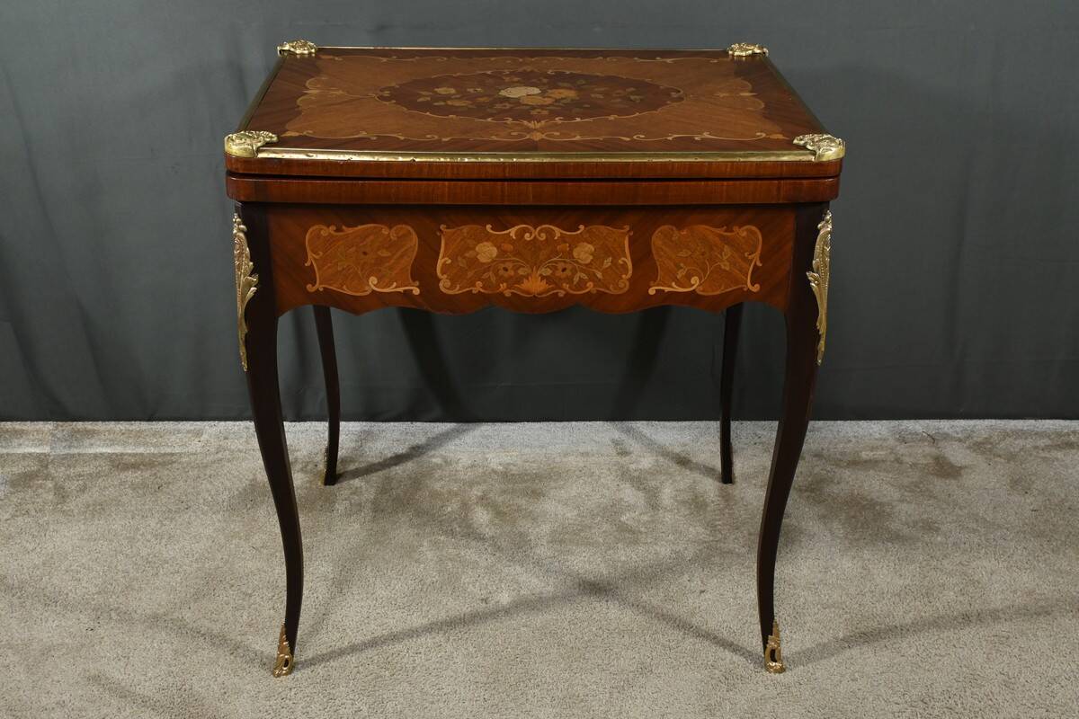 Mahogany Games Table, Louis XV/Louis XVI Transition Style – Late 19th Century