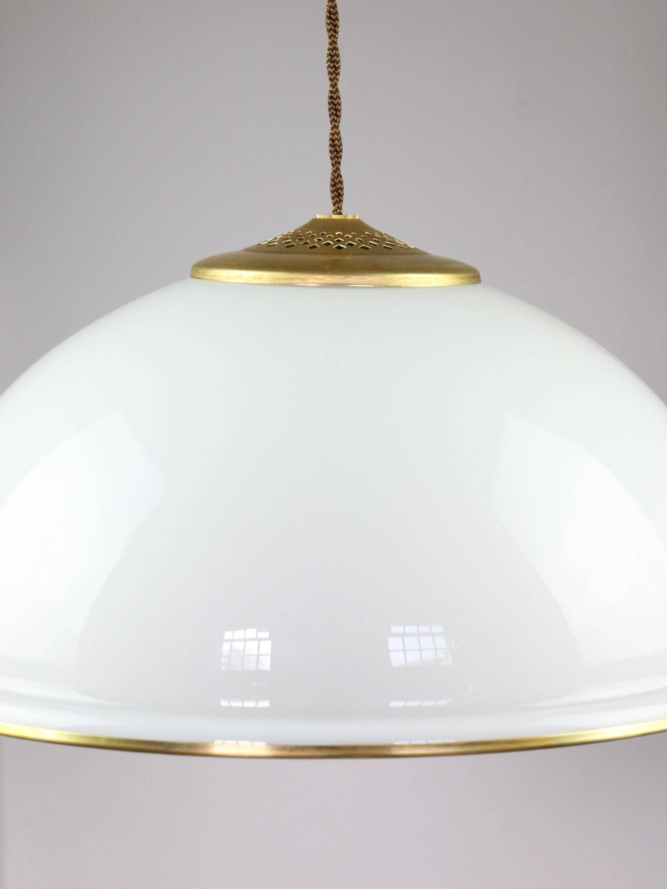 Mid-century Italian Brass and Opaline Pendant Lamp