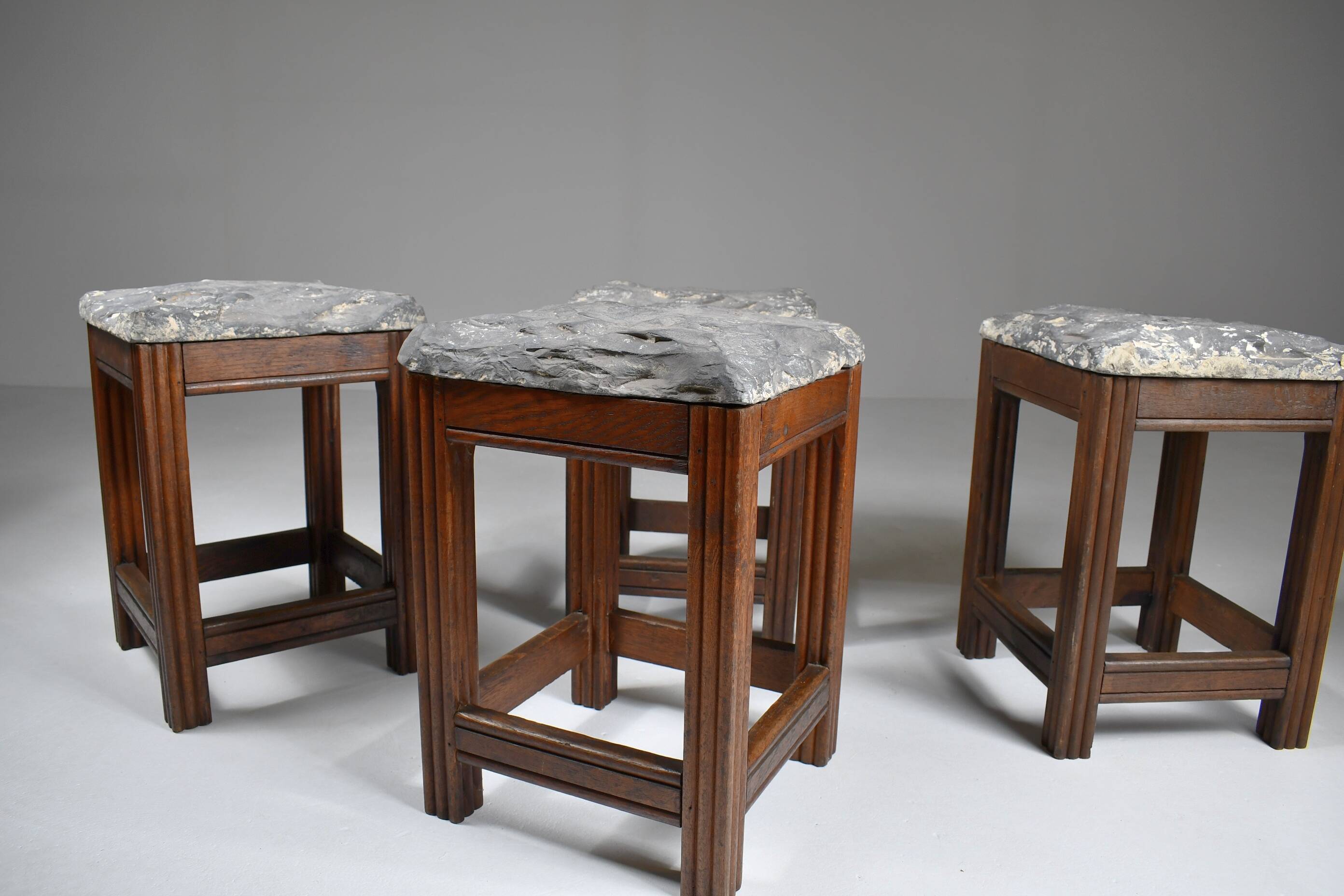 Tabourets vintage en pierre et bois x 4