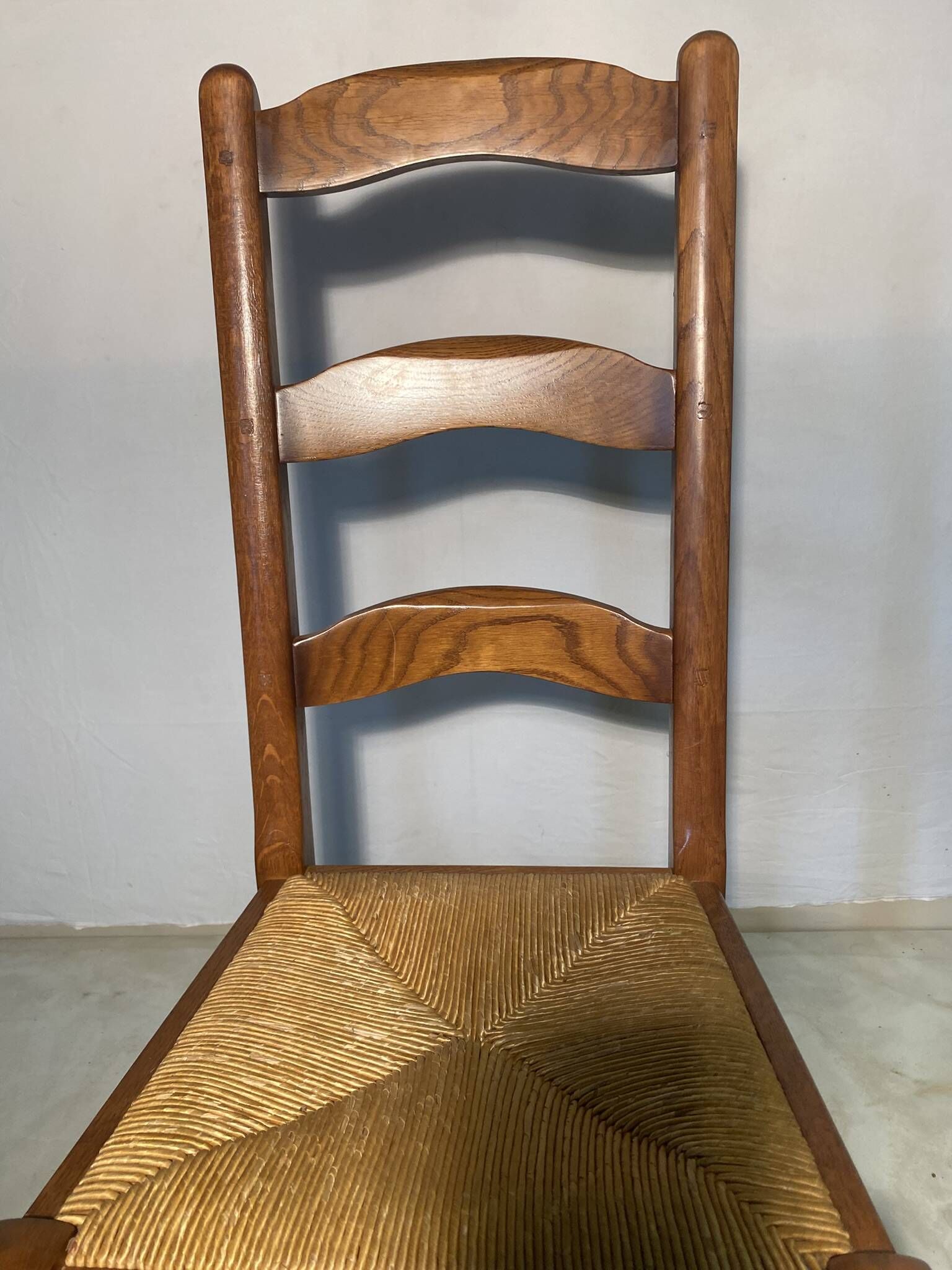 Set of 6 solid wood chairs with straw seats - Rustic style