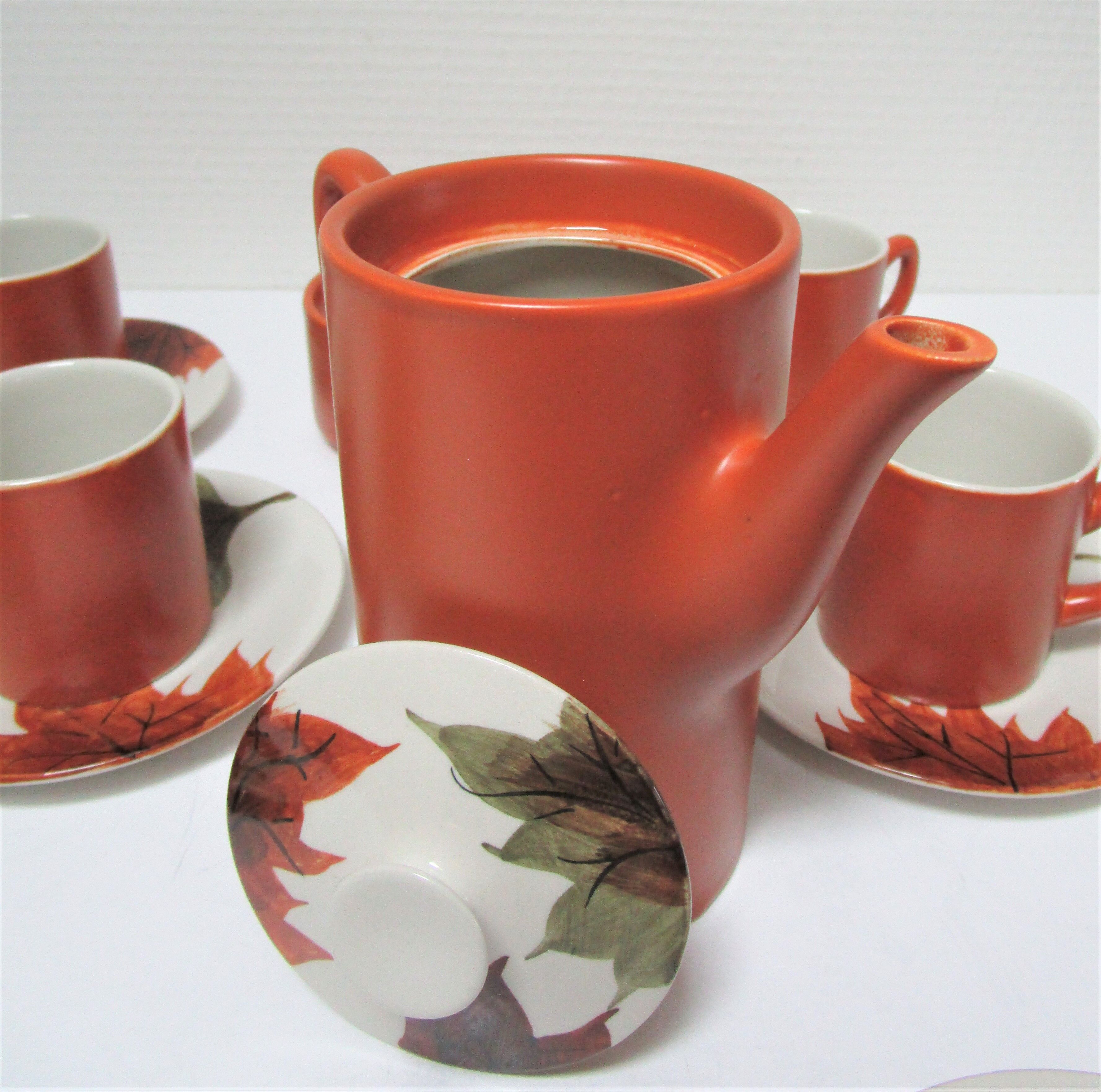 Coffee set earthenware ochre brown earth of sienna Oven King Italy vintage