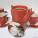 Coffee set earthenware ochre brown earth of sienna Oven King Italy vintage