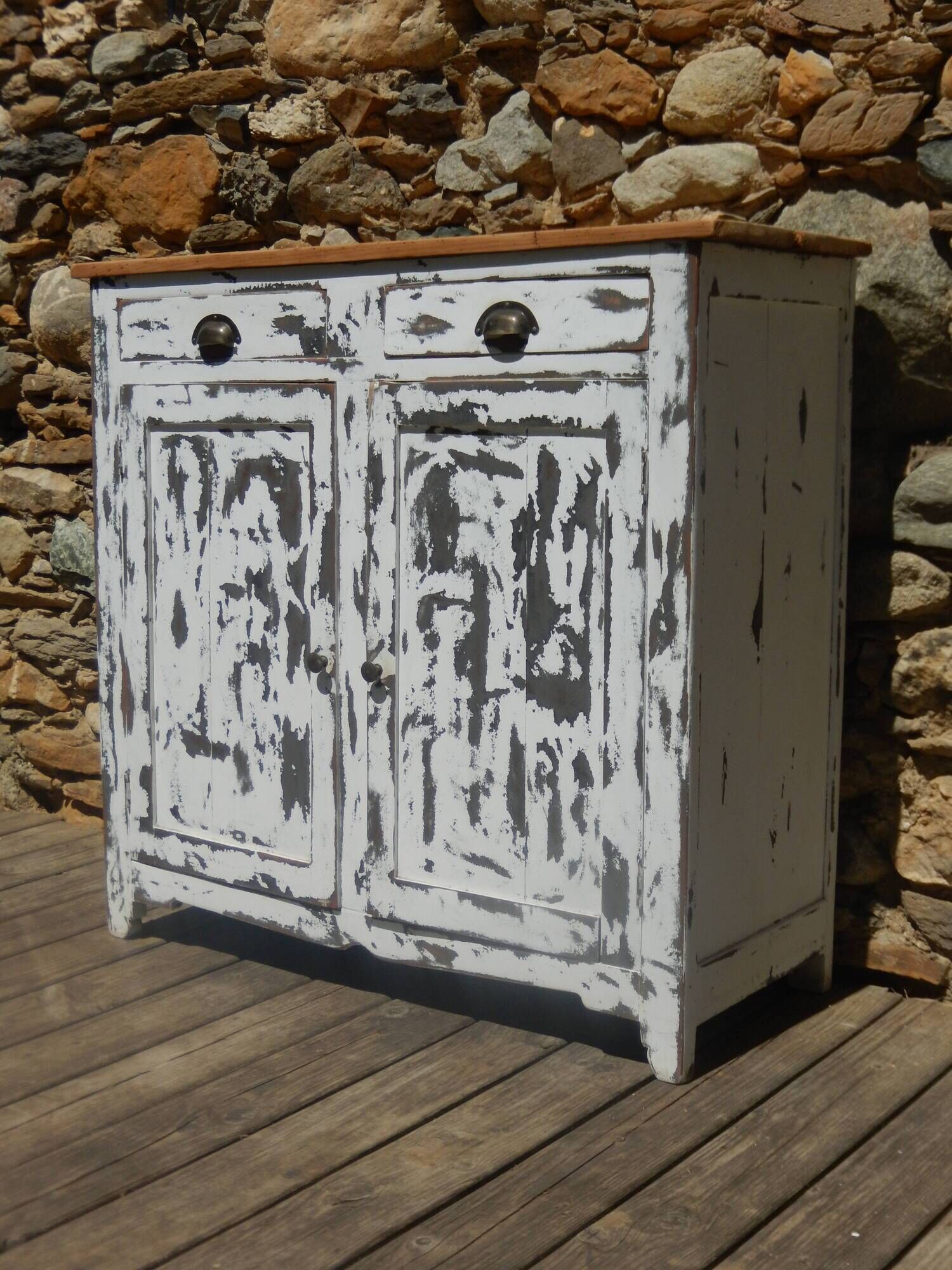Old workshop furniture, professional piece, patinated Parisian sideboard.