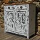 Old workshop furniture, professional piece, patinated Parisian sideboard.