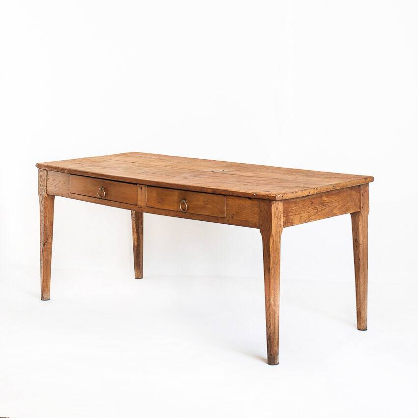 Farmhouse table with two large drawers. Oak wood. France, 1940s-50s